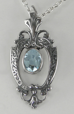 Sterling Silver Victorian Necklace With Blue Topaz